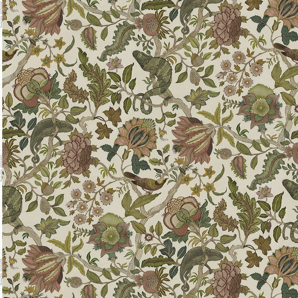 Josephine-Munsey-Chameleon-Trail-linen-fabric-textile-British-designer-floral-trail-botanical-print-chameleon-dusty-pinks-and-olive-cream-base -textile