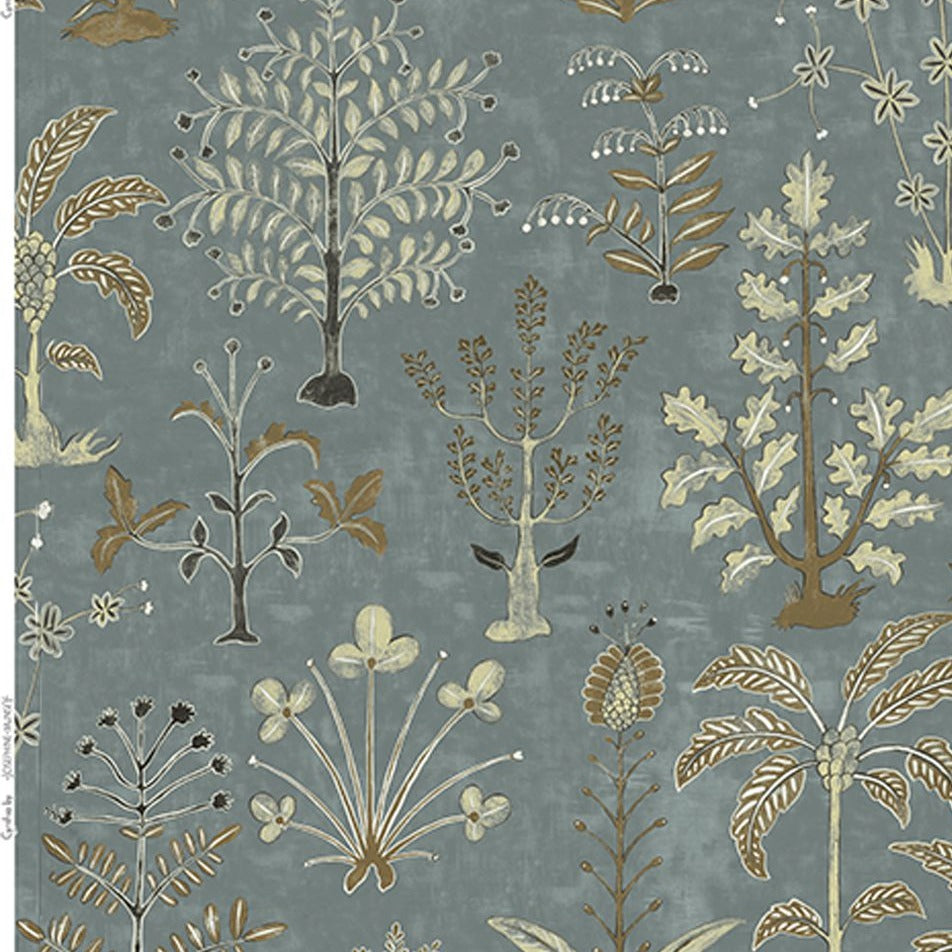 Josephine-Munsey-fabrics-Cynthia-Mid-blue-olive-linen-botanical-nature-printed-pattern-hand-painted-pattern-print-UK-British-designer-textile- 