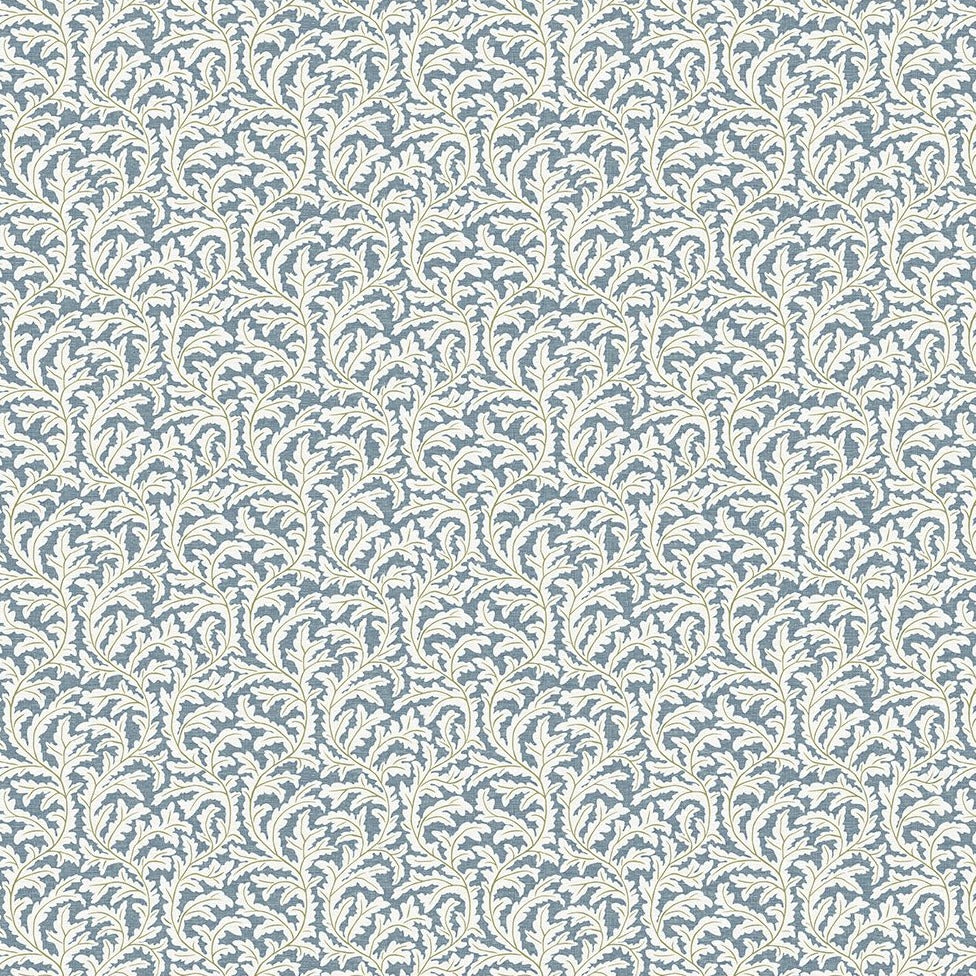 Frond Ogee 100% Linen Fabric - Blue and Olive