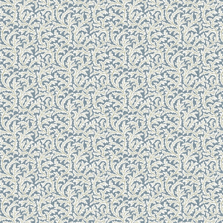 Frond Ogee 100% Linen Fabric - Blue and Olive