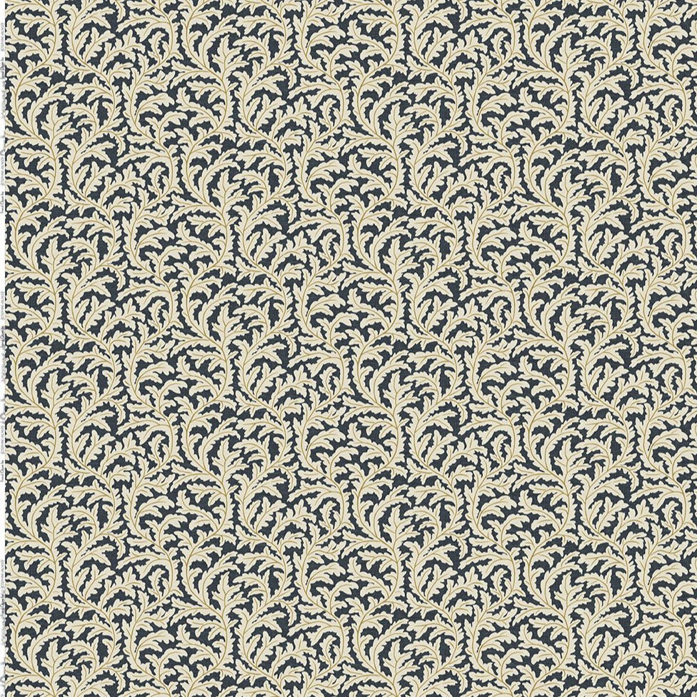 josephine-munsey-100%-linen-oak-print-leaf0pattern-fabric-Frond-Ogee-pattern-navy-and-ochre-pattern-oak