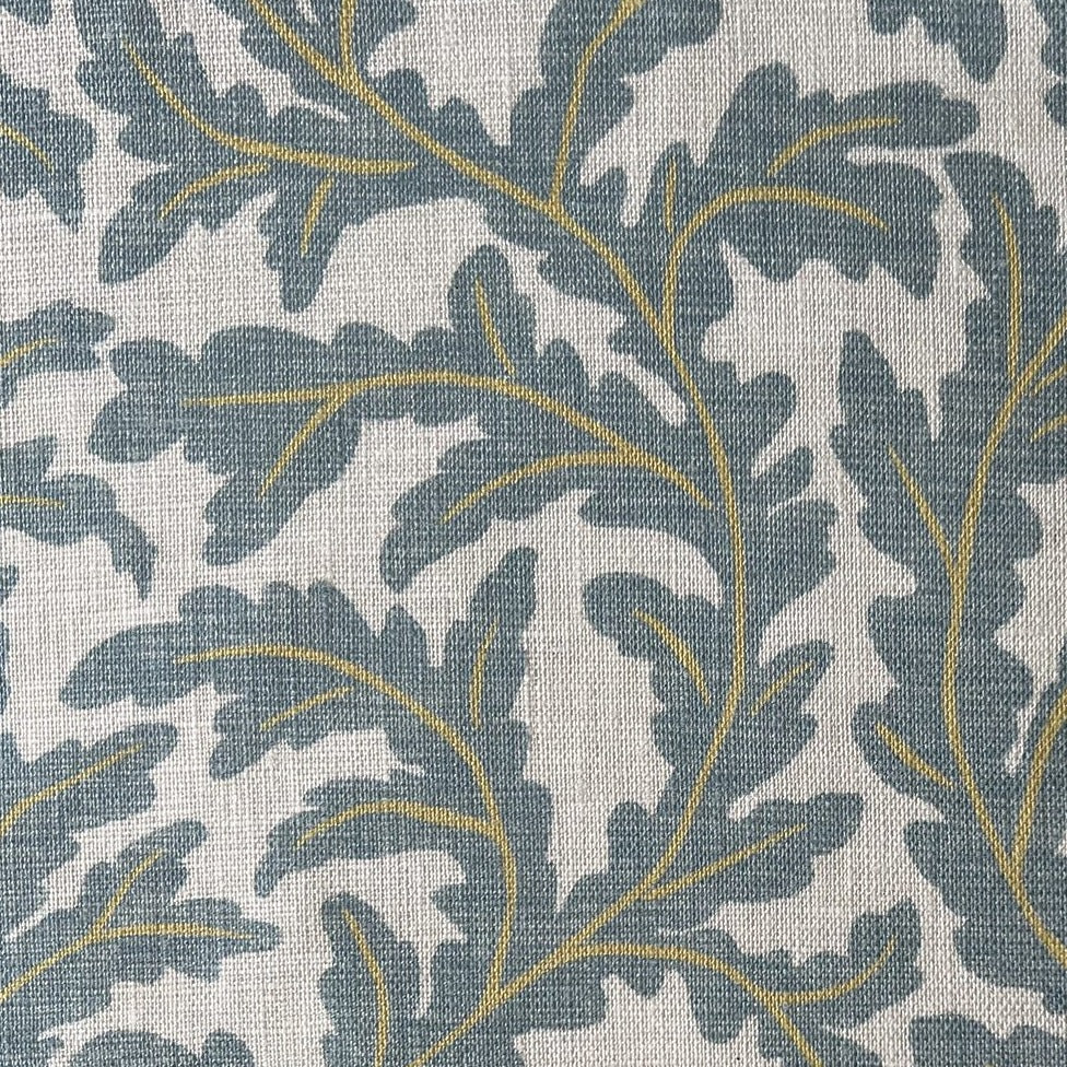 josephine-munsey-100%-linen-oak-print-leaf-pattern-fabric-Frond-Ogee-pattern-light-blue