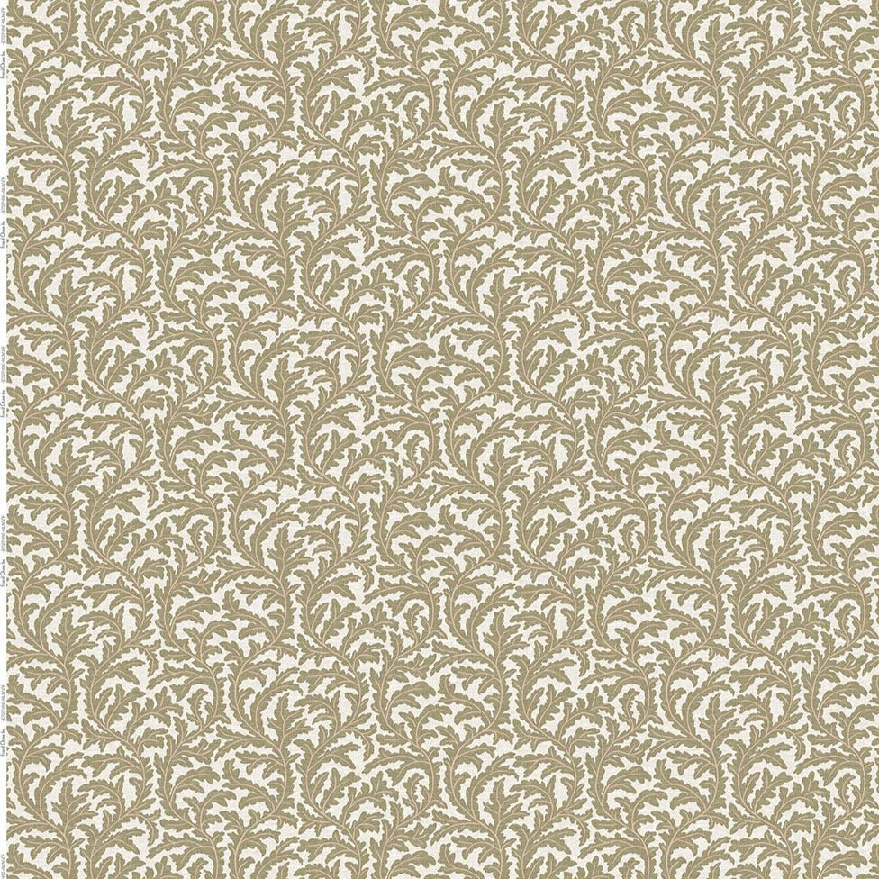 josephine-munsey-100%-linen-oak-print-leaf0pattern-fabric-Frond-Ogee-pattern-ochre-and-coral