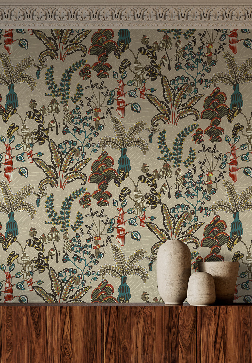 Woodland Floor Wallpaper Stone and Teal