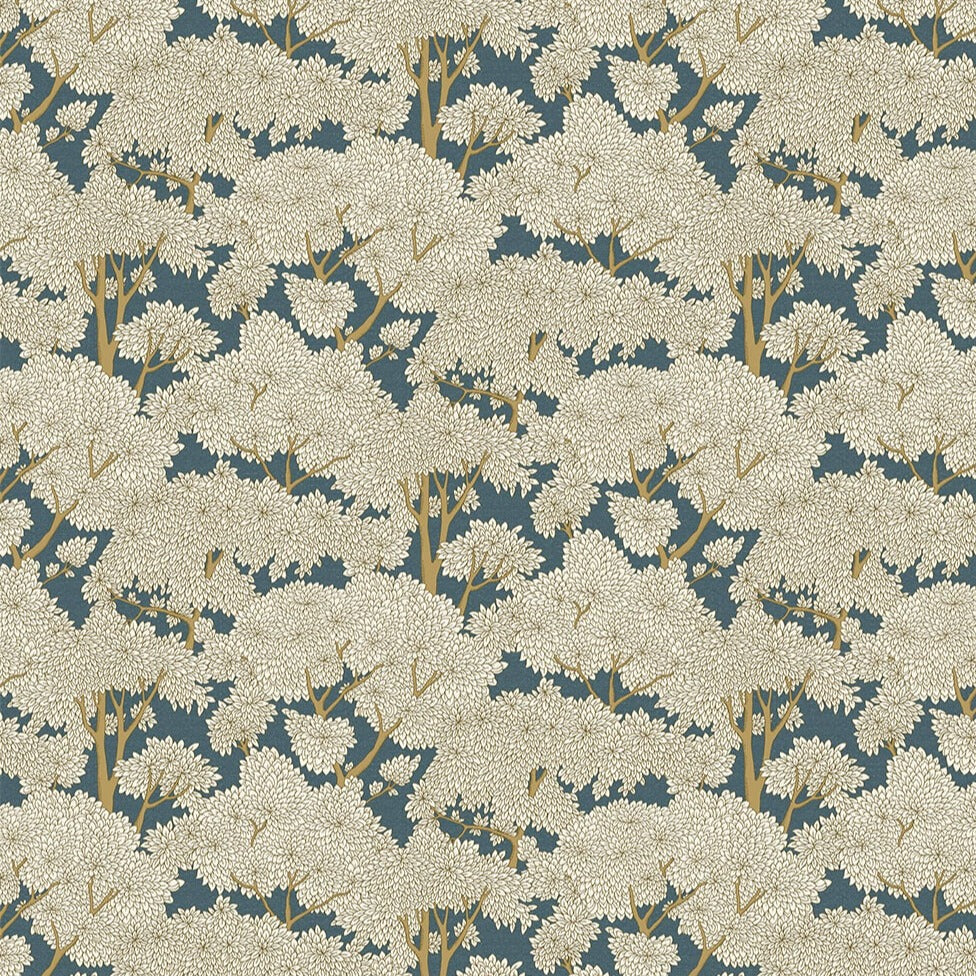 josephine-munsey-stockend-woods-100%Linen-Blinds-Curtains-General-Domestic-Upholstery-Soft Furnishing-textile-blue-ochre-pattern-blossom-fabric