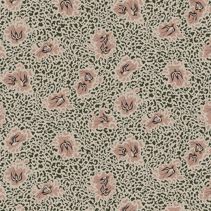 Bea's Swallows Wallpaper Chaingate Green & Ham Pink