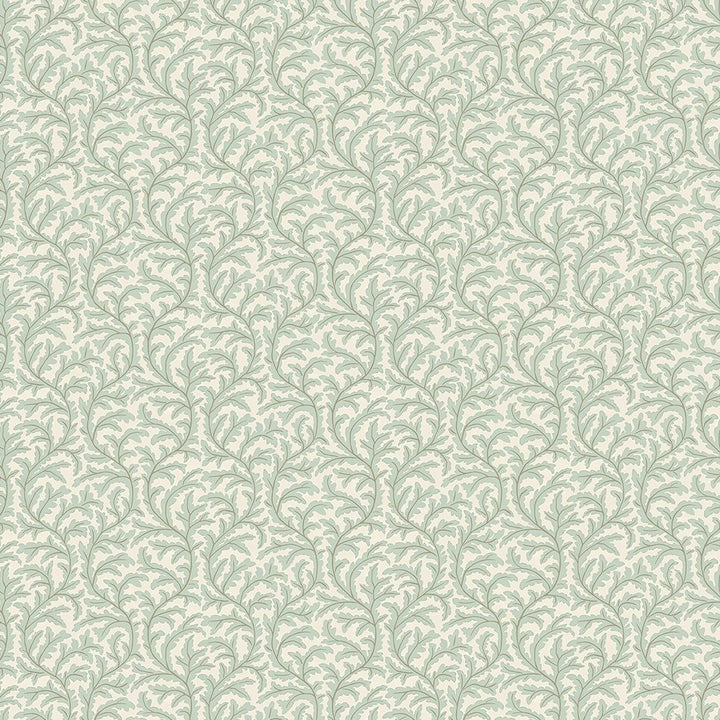 Josephine-munsey-wallpaper-Frond-ogee-oak-leaf-pattern-trailing-repeat-wallpaper-natural-print-hand-painted-cottage-country-pattern-Radmoore-Blue-Clarke-White