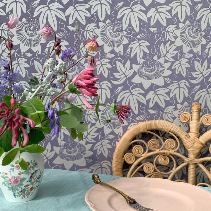 passion-flower-wallpaper-lilac-silver-Alexis-Snell-The-Monkey-Tree-puzzle-british-designer-wallpapers 