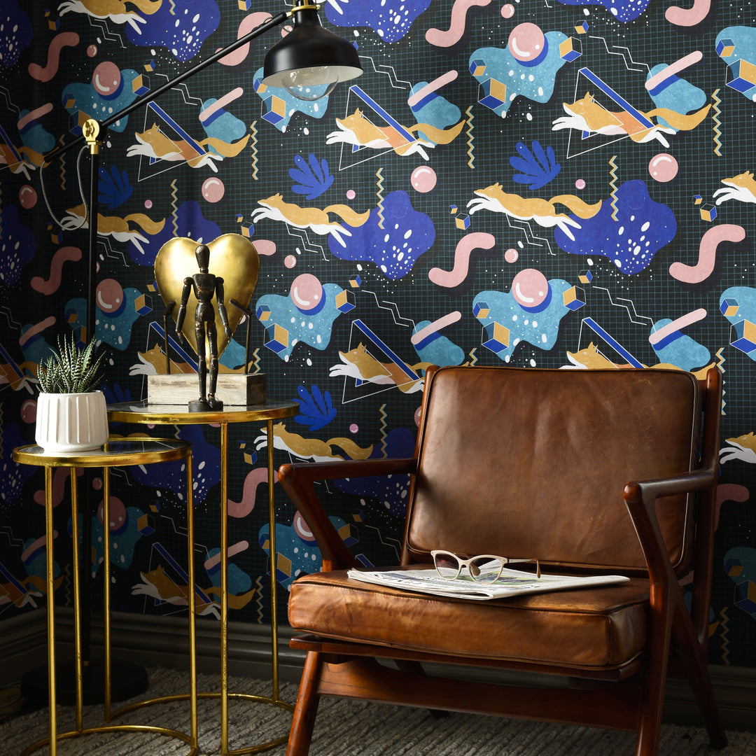 mind-the-gap-modern-foxy-wallpaper-revival-collection-geometric-shapes-futuristic-fox-surrealist-space-scape-modern-contemporary-maximalist-statement-interior