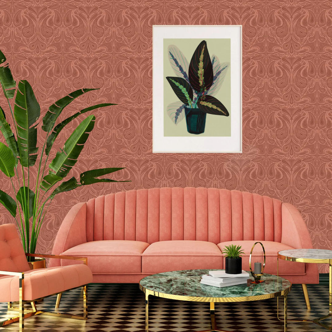 Tatie-lou-wallpaper-Margaux-large-scale-classic-paisley-tonal-print-dusk-soft-orange-peach-tones 