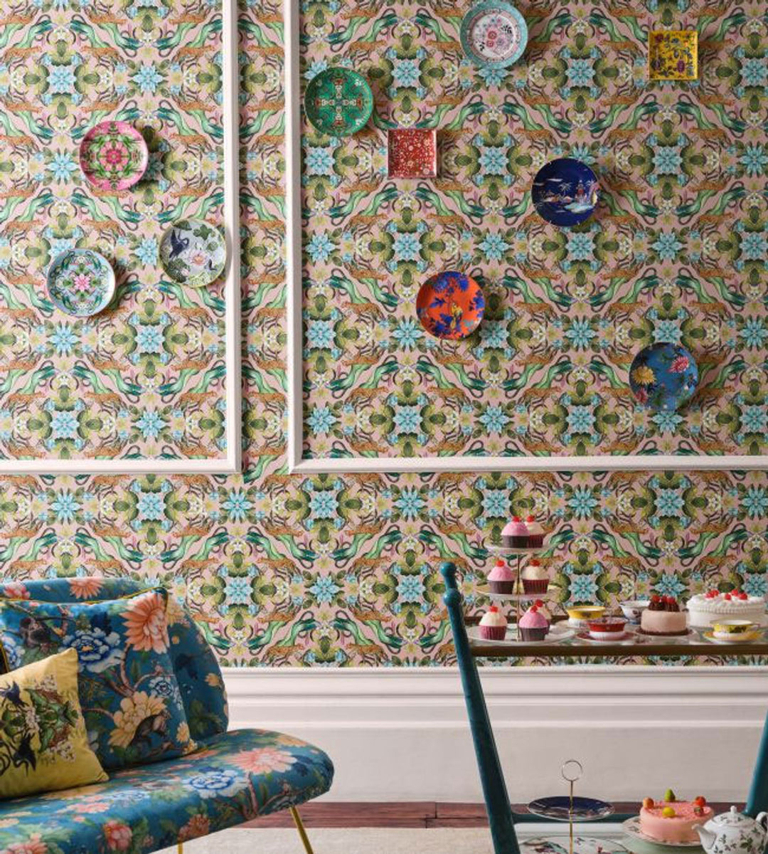 clarke-clarke-wedgwood-botanical-wallpaper-leopard-bird-flowers-aqua-maximalist-print-british-textiles
