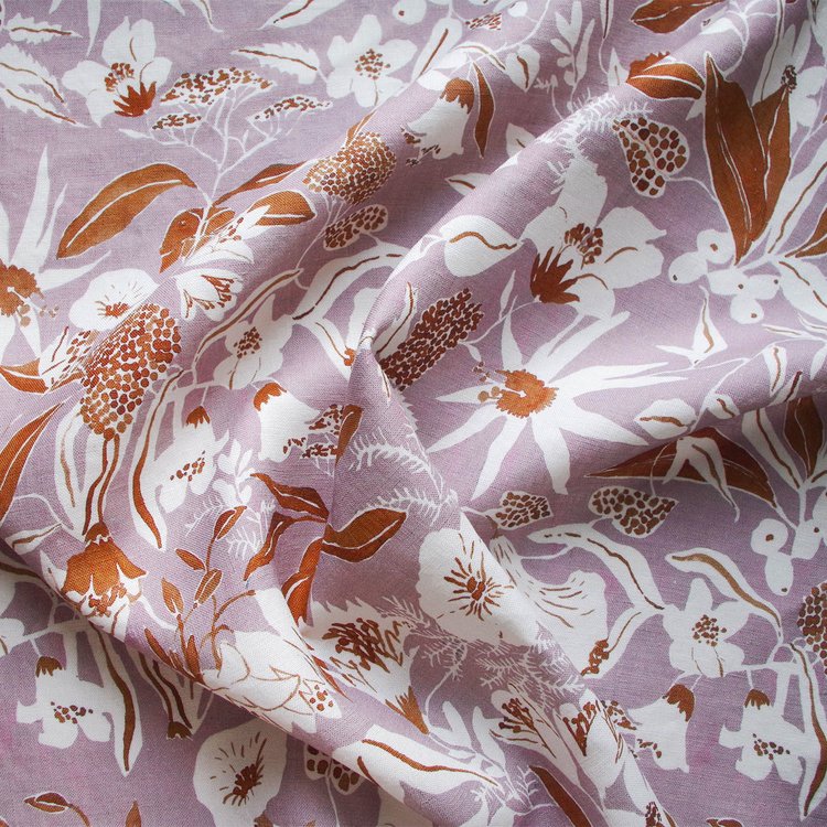 Lowri-textiles-night-garden-lavender-fabric-pink-rust-trailing-floral-flower-pattern-fabric-linen-cotton-jo-Faulkner-terracotta-pink-white-elegant