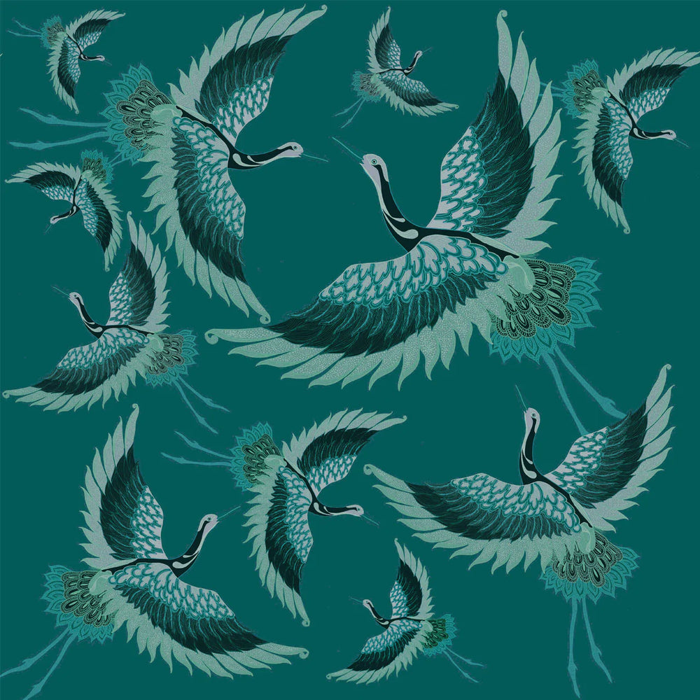 Tatie-Lou-wallpaper-pachmama-teals-herons-cranes-flying-birds-wallpaper-feature-bold-biba-kimono-print-exotic-ocean