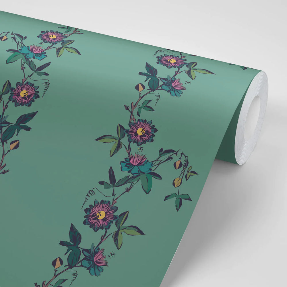 Tatie-Lou-wallpaper-passion-flower-trailing-vines-floral-print-stripe-design-leaf-green