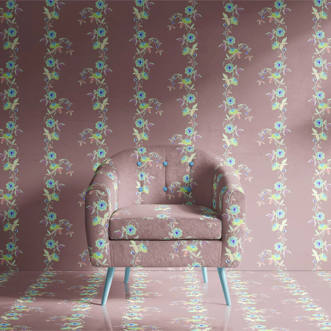 Tatie-Lou-wallpaper-passion-flower-trailing-vines-floral-print-stripe-design-geranium-pink