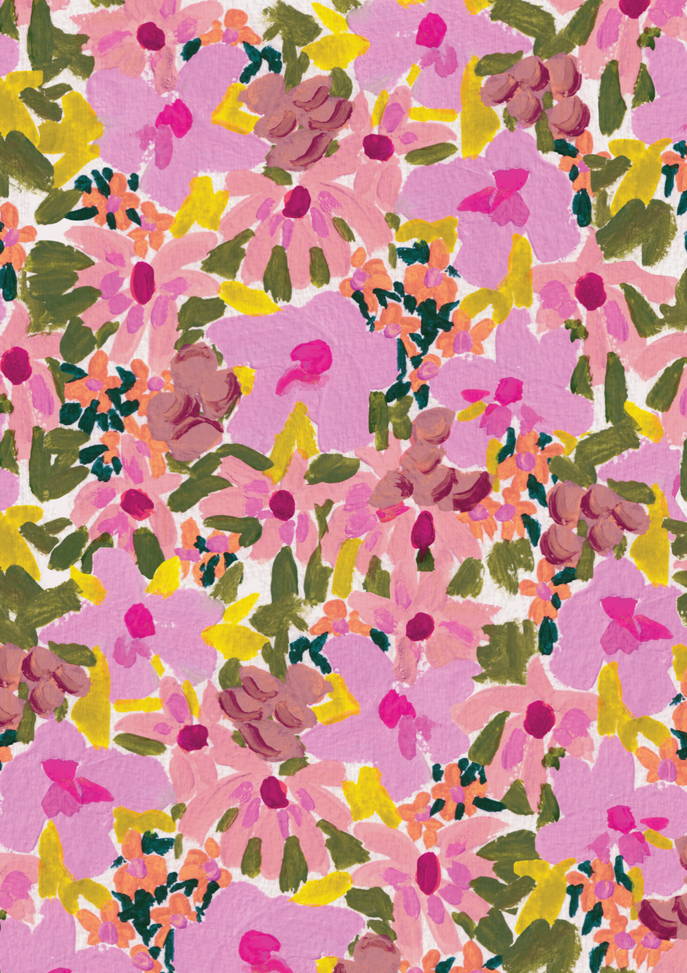 Candice-gray-textile-designer-abstract-brushstroke-ditsy-floral-print-a3-pink-yellow-green-purple
