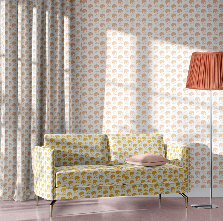 Annika-reed-studio-marigold-wallpaper-print-design-floral-walllcovering-yellow-pink-orange