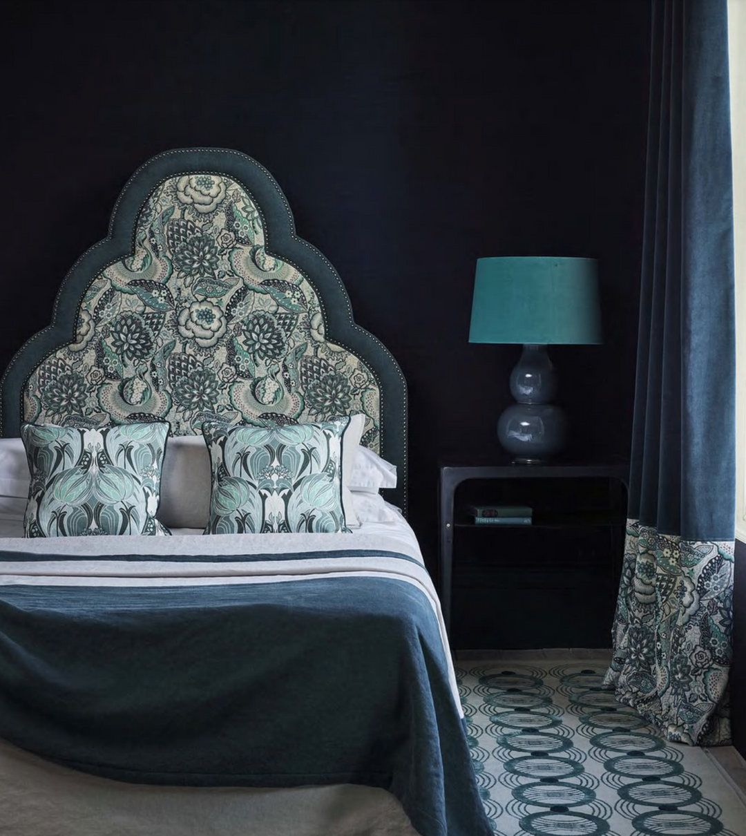 patricia-liberty-favric-velvet-jade-green-blue-colourway-headboard-luxury-hotel-bedroom