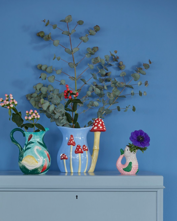 rice-dk-floral-swan-ceramic-hand-painted-vase-blue-green-handle-jug-display-vases-shapes-designs