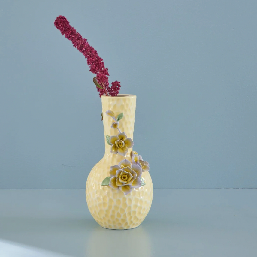 ceramic-sculptured-floral-vase-3d-flowers-yellow-lilac-embossed-flower-vase-ornamental