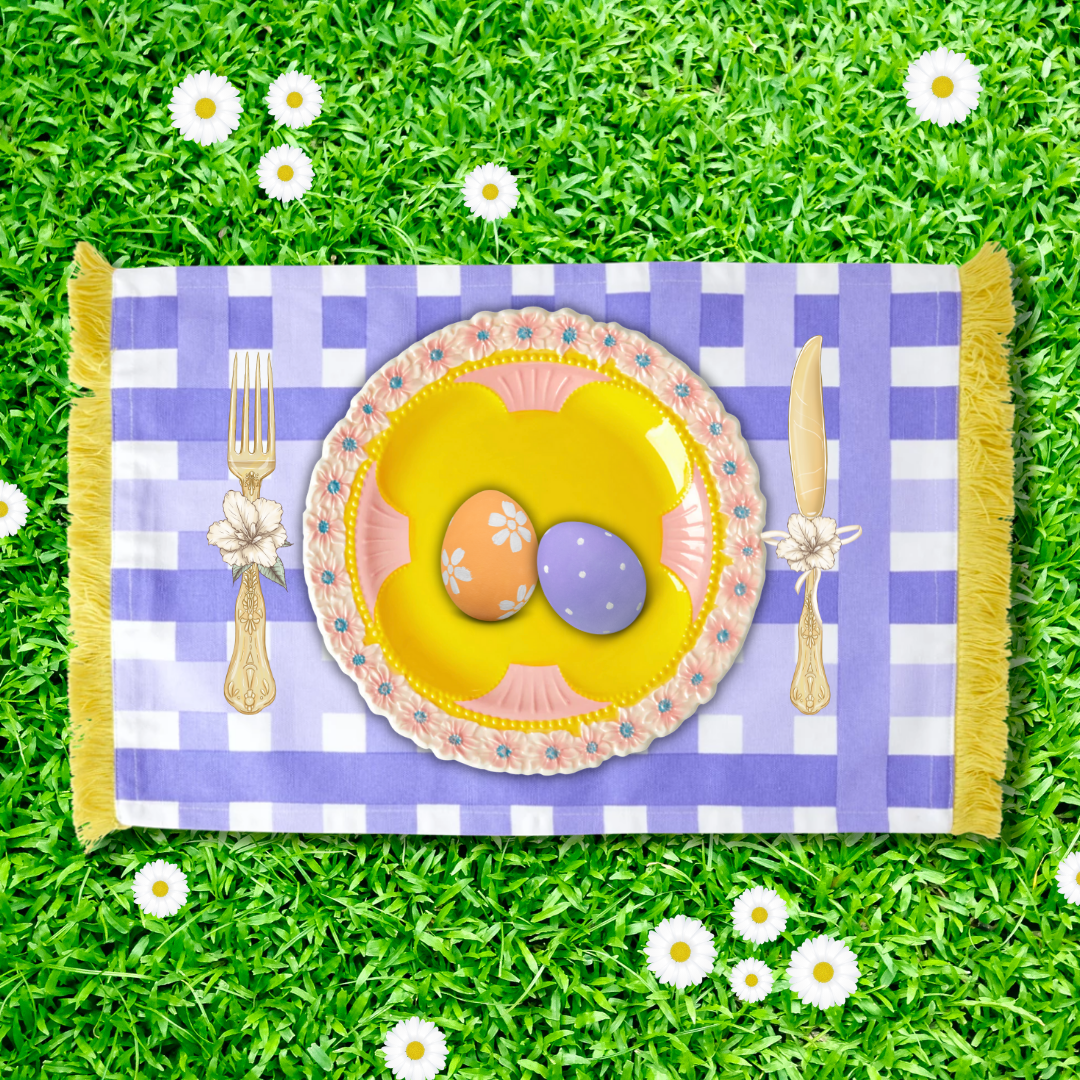 Gingham Cotton Placemat in Purple & Yellow