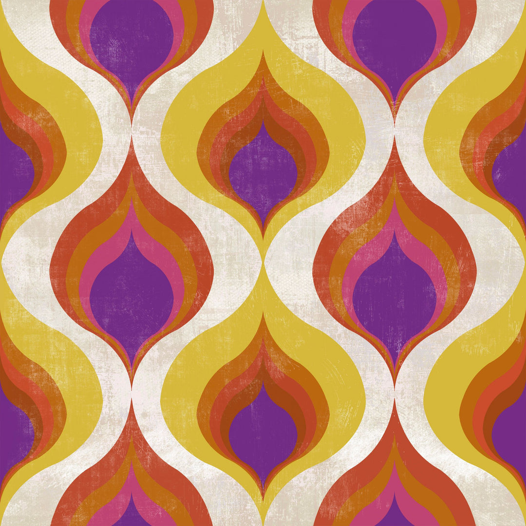 mind the gap ottomon pattern retro wallpaper yellow purple pink yellow multi coloured