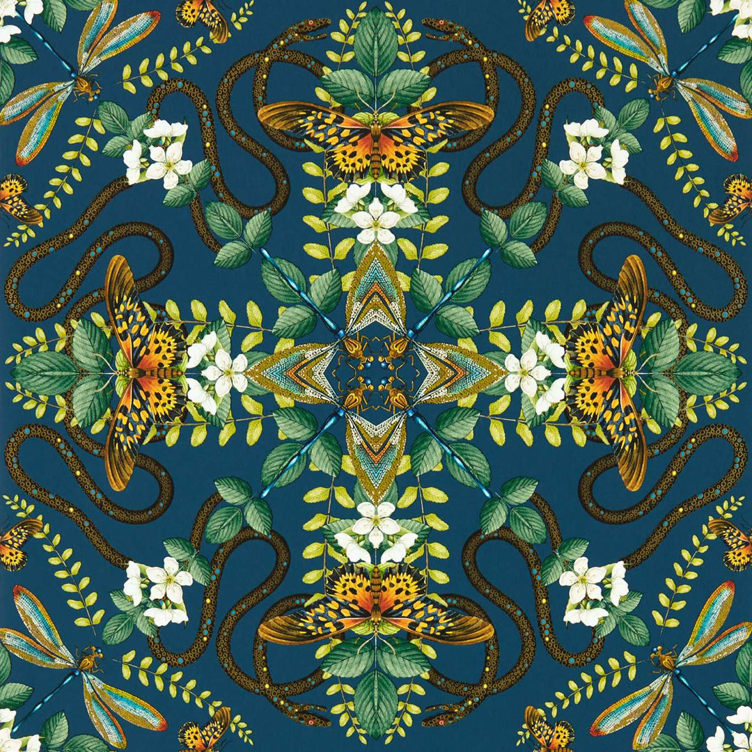 clarke-clarke-wedgewood-botanical-wallpaper-butterfly-dragonfly-snake-midnight-blue