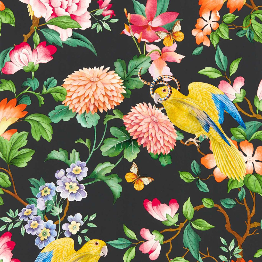 clarke-clarke-golden-parrot-noir-bird-botanical-wallpaper-floral-elegant-british-made-maximalist