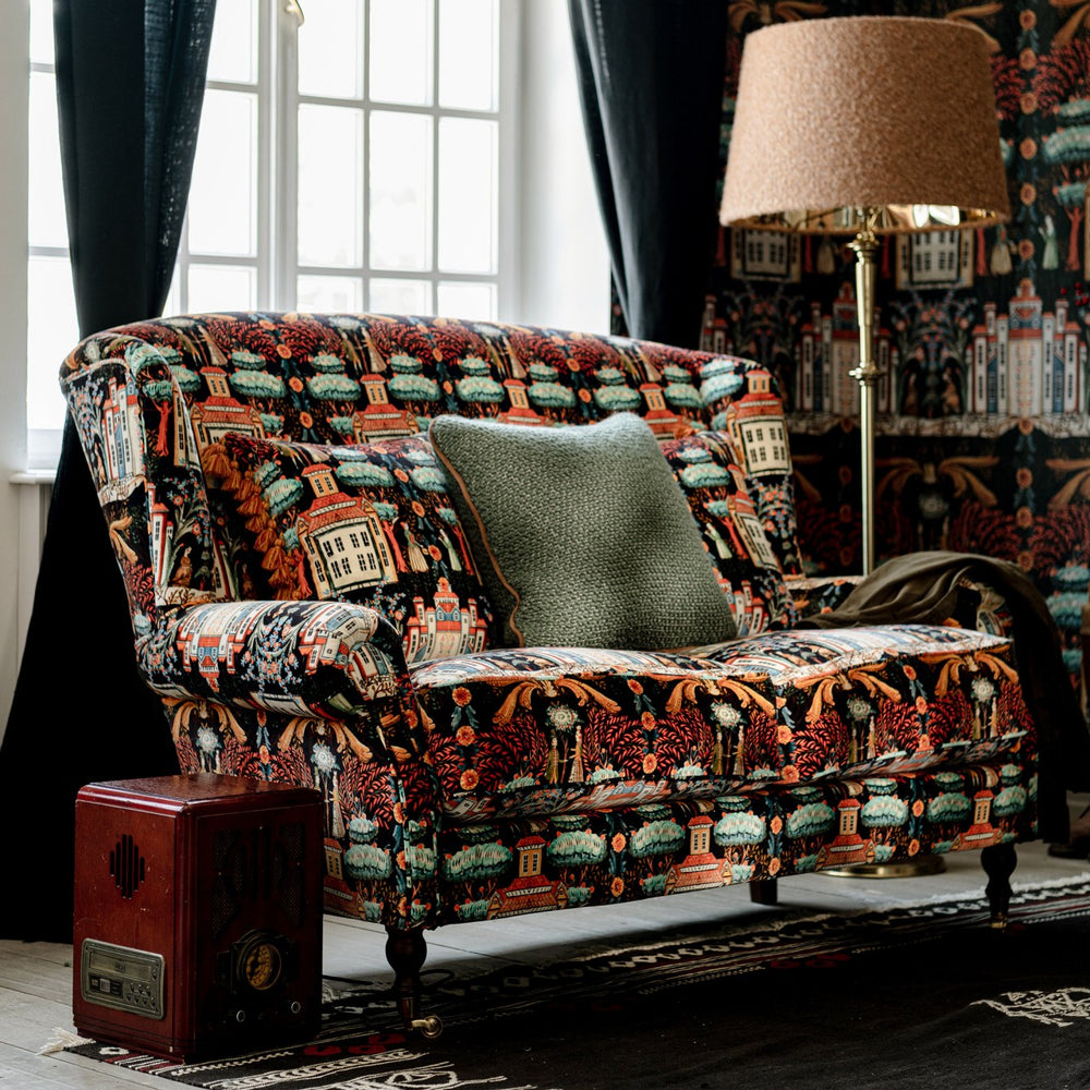mind-the-gap-Tyrol-collection-furniture-sofa-Abigail-velvet-tales-of-Tyrol-Peat-black-velvet-folk-print-maximalist