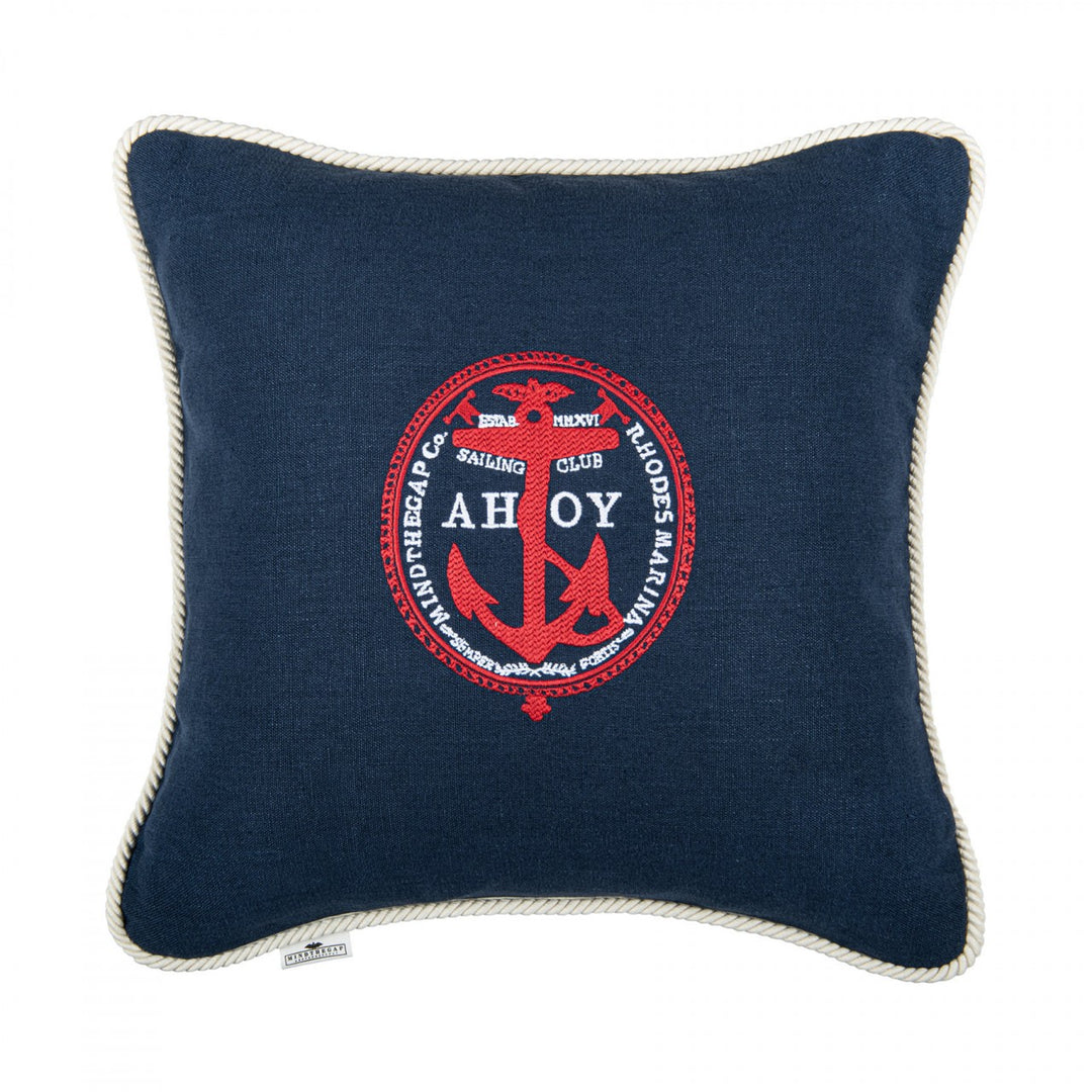 Ahoy!-LC40103-mind-the-gap-navy-nautical-cushion-linen-embroidered-anchor-crest-white-rope-trim-50x50cm