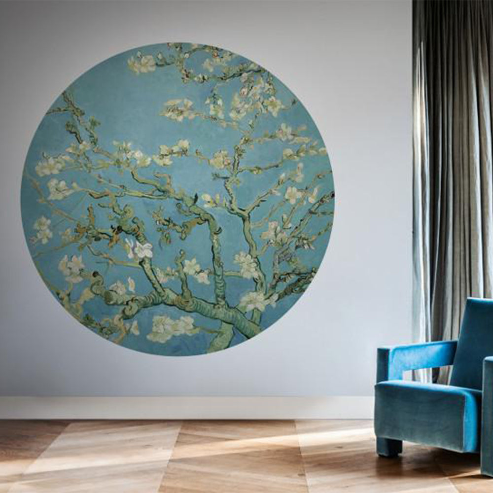 bn walls wallpaper circles van gogh almond blossom blue feature wall
