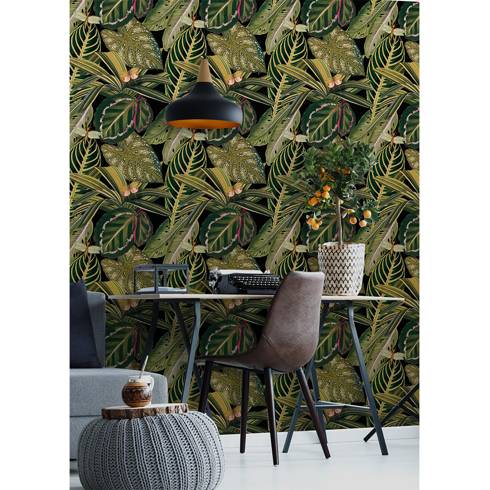 mind-the-gap-amazonia-wallpaper-leaves-jungle-oversized-large-insects-greens-dark-background-room