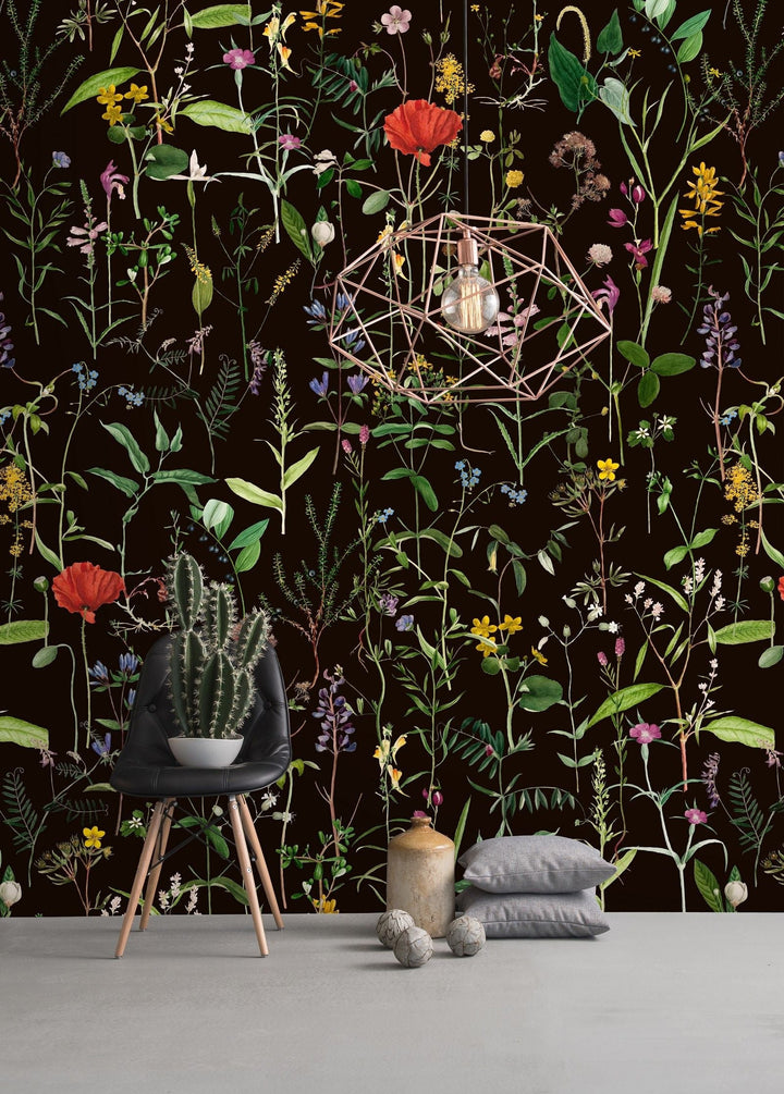 mind-the-gap-aquafleur-wallpaper-the-florist-collection-anthracite-background-illustrated-flowers-vibrant