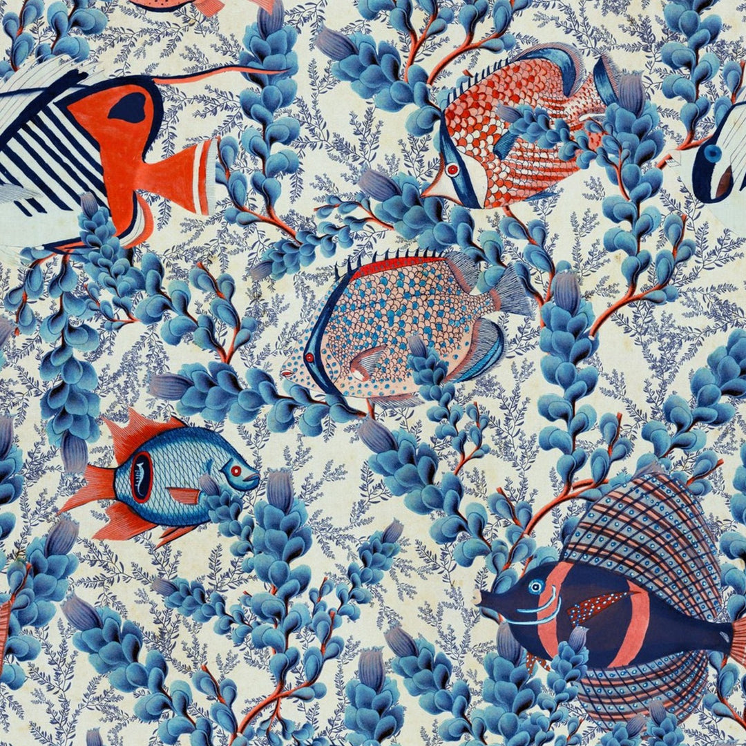 mind-the-gap-aquarium-indigo-wallpaper-blue-red-white-fish-coral-sundance-villa-collection-illustrated-drawing-coral-hand-painted-maximalist-statement-interior
