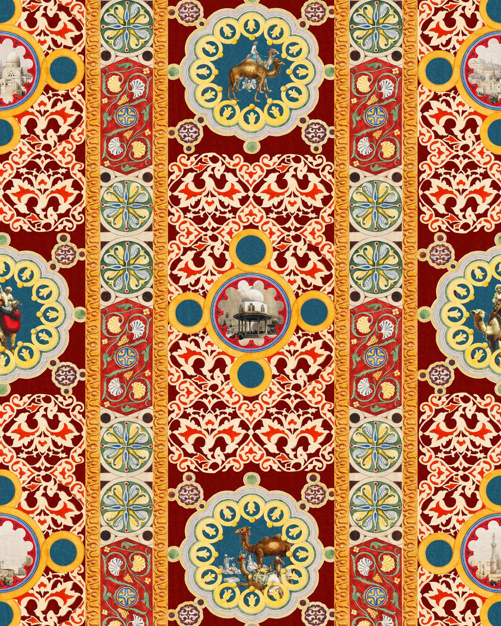Mind-the-gap-Tales-of-Maghreb-Arab-world-wallpaper-riad-tiles-red-yellow-marble-palce-ornate-repeat-wallpaper-asian-arab-influenced-