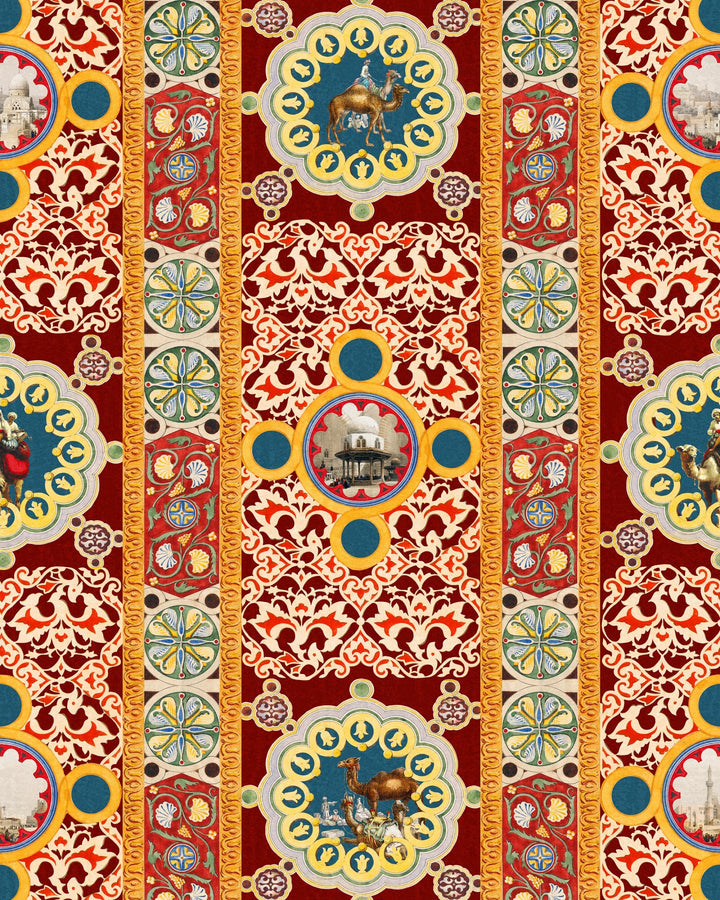 Mind-the-gap-Tales-of-Maghreb-Arab-world-wallpaper-riad-tiles-red-yellow-marble-palce-ornate-repeat-wallpaper-asian-arab-influenced-