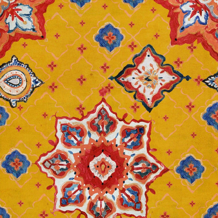 Mind-the-gap-tales-of-Maghreb-wallpapre-collection-Arabian-decorative-yellow-painterly-pattern-tile-repeat-wallpaper-red-blue-arabic-pattern-traditional