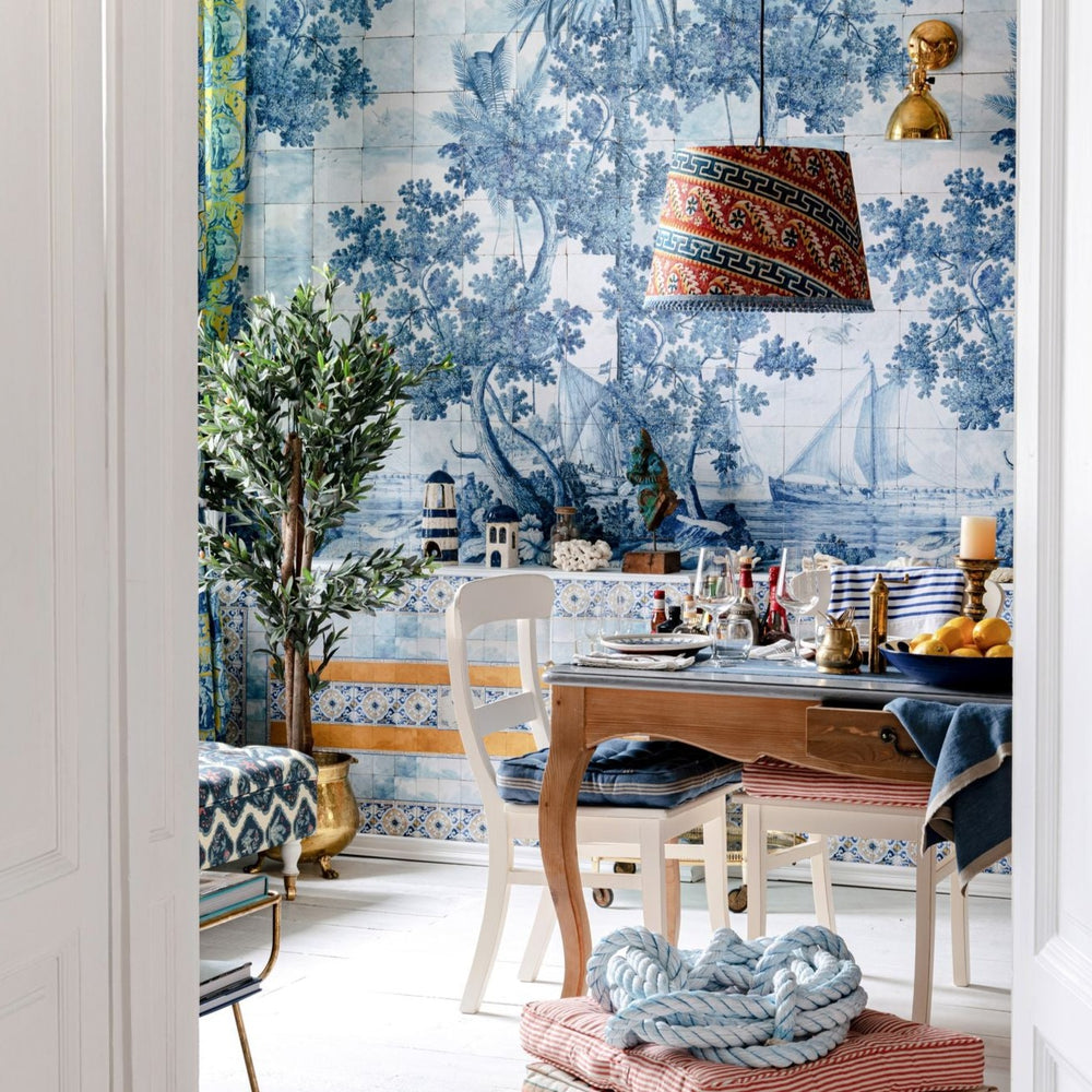 mind-the-gap-azure-blue-white-yellow-mural-wallpaper-sundance-villa-collection-greek-holiday-handmade-ancient-mediterranean-tiles-coastal-view-seaside-bright-blue-maximalist-statement-interior