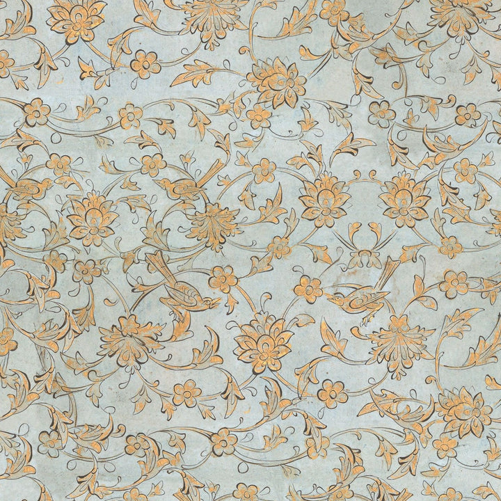 mind-the-gap-backyard-flowering-ether-blue-wallpaper-transylvanian-roots-collection-complementary-yellow-orange-beige-floral-maximalist-statement-interior