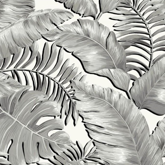 Banana-leaves-max-printed -black&white-jungle-print-wallpaper-brandMcKenzie-palm-printed-oversized-monstera-feature-wall