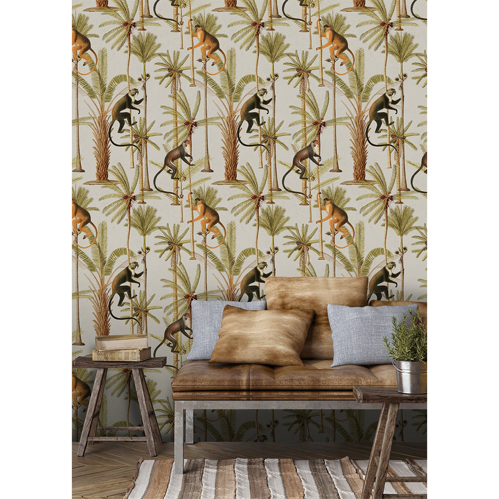 mind-the-gap-barbados-taupe-wallpaper-monkeys-palm-trees-white-background-tropical-the-rediscovered-paradise-collection-lounge