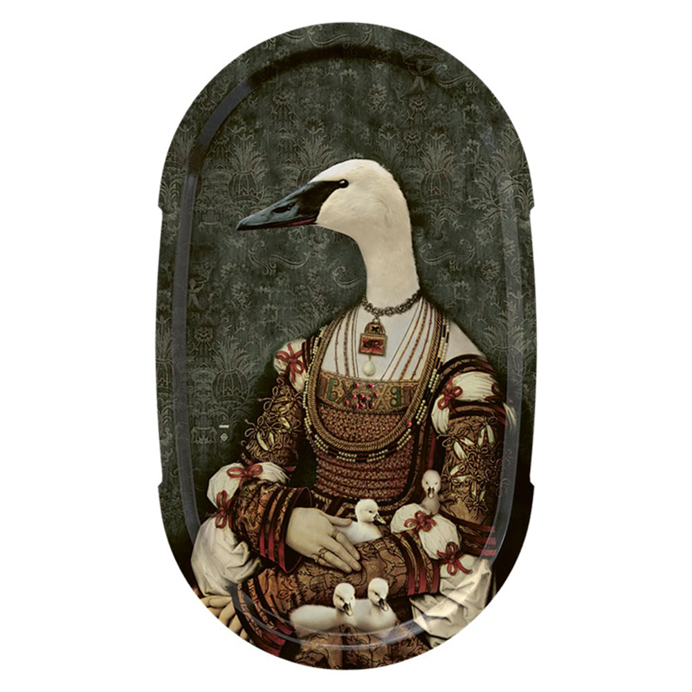ibride bBianca ellipse wall tray swan with ducklings elegantly dressed