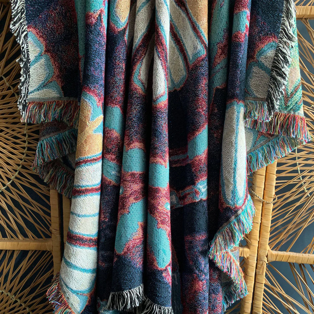 Tatie-Lou-throws-blankets-cotton-woven-jacquard-knit-Iburst-colourfull-Itajime--reverse-woven-designer-blanket-wall-art
