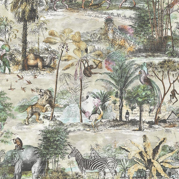 Animal Islands Wallpaper, Bamboo Green