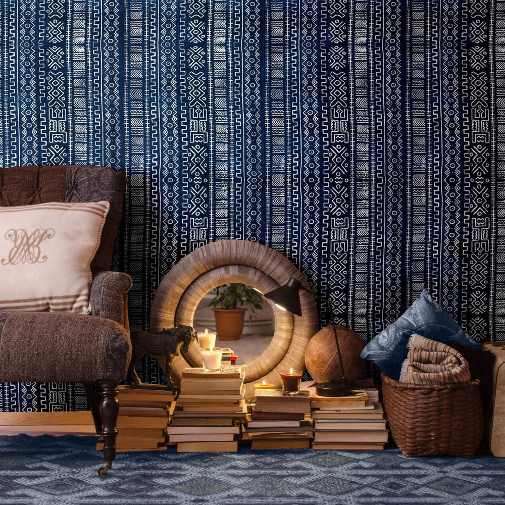 mind-the-gap-bogolanfini-wallpaper-mysterious-traveller-collection-blue-white-malian-inspired-design-maximalist-statement-interior