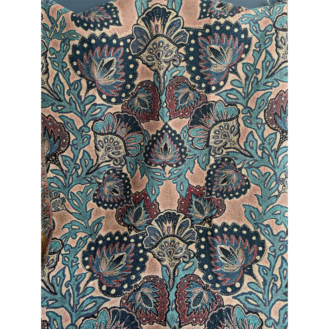 Tatie-Lou-Throws-Jacquard-knit-blanket-woven-cotton-garden-of-India-maximalist-pattern-blanket-wall-art-camel