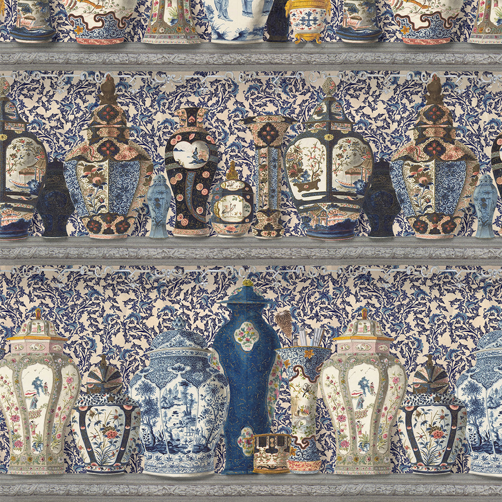 mind-the-gap-ceramic-wonders-vases-pots-jars-on-sehlf-blue-chinisorie-oriental-wallpaper