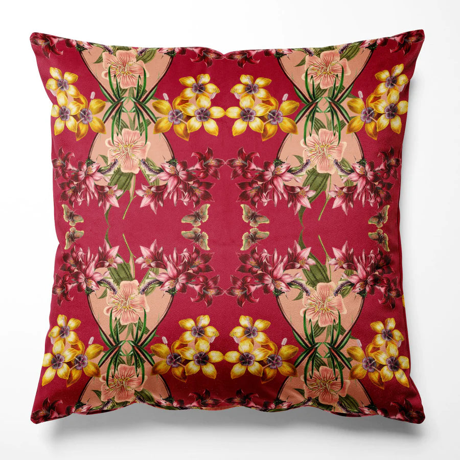 Tatie-Lou-velvet-cushions-Kaleidoscope-rint-floral-butterfies-Hampi-India-cushion-pillow-45x45cm-velvet-throw-pillow-cherry-red