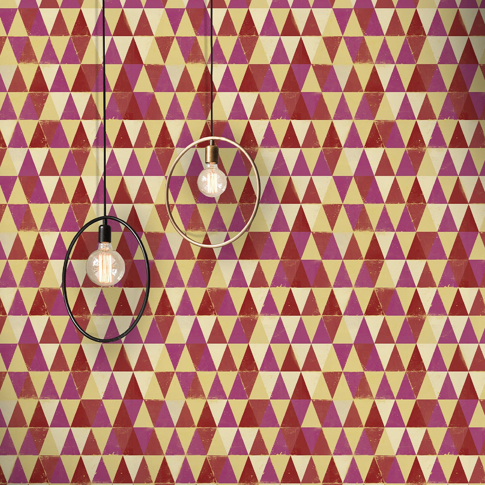 mind-the-gap-circus-pattern-wallpaper-triangle-pink-red-orange-yellow-wallpaper