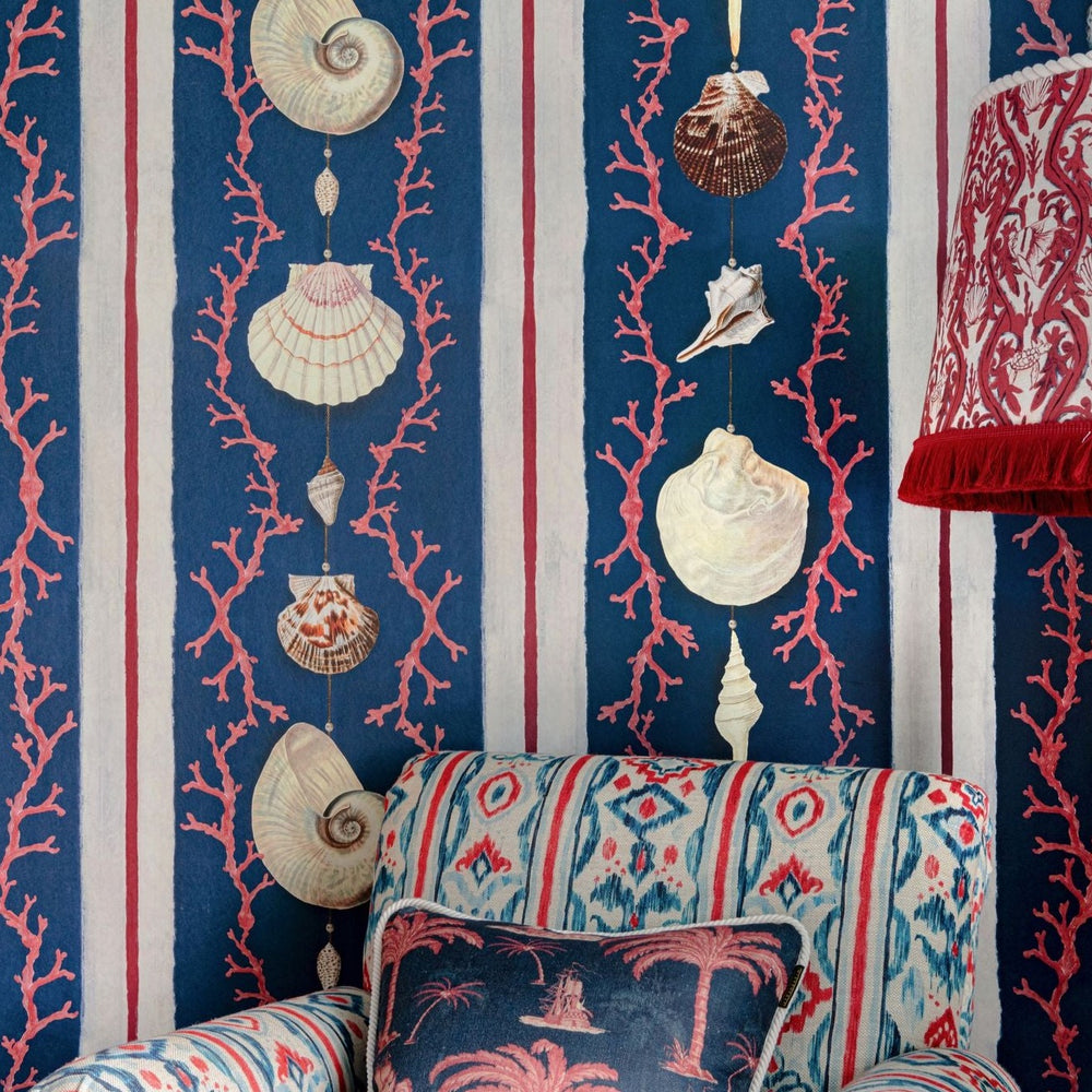 mind-the-gap-coquillage-samba-red-wallpaper-sea-shells-coral-red-blue-sand-sundance-villa-collection-inspired-by-ancient-greece-sea-shells-rocks-holiday-home-maximalist-statement-interior